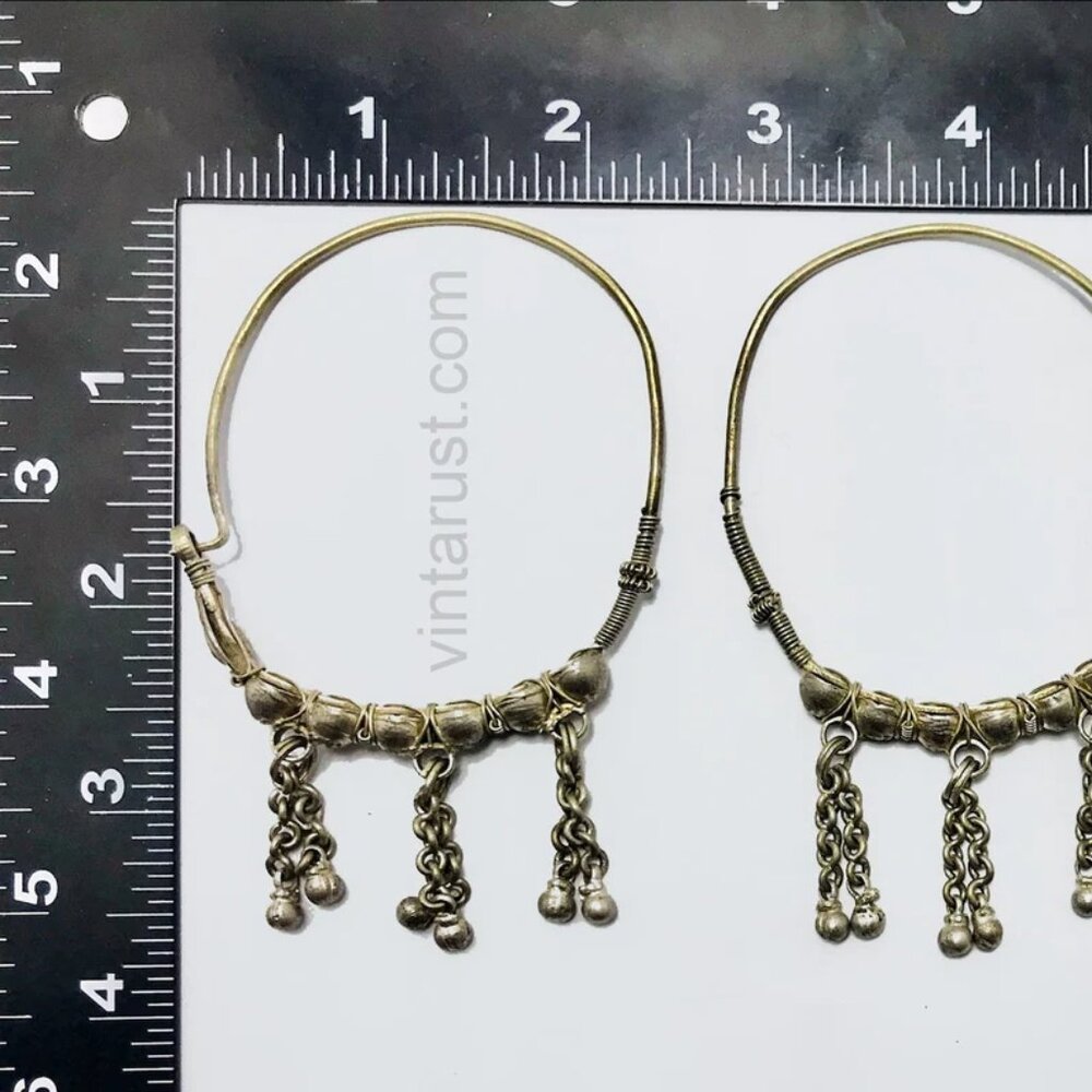 Vintage Tribal Hoop Earrings with Bells: Handmade Boho Jewelry - Picture 6 of 7